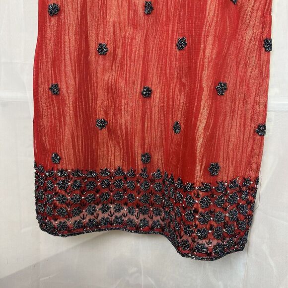 red shimmery beaded summer shift mini dress vacation wedding sz Md boho fairy - Picture 3 of 10